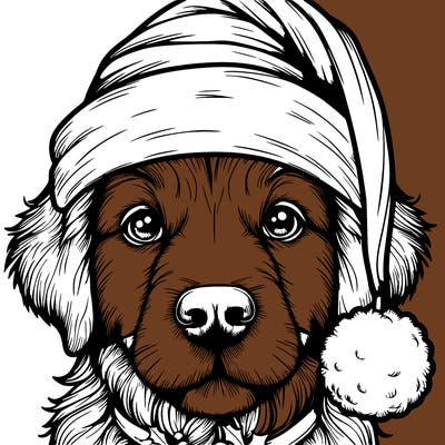 realistic dog with a christmas hat