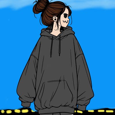 realistic girl with a oversized sweatshirt on and a bun