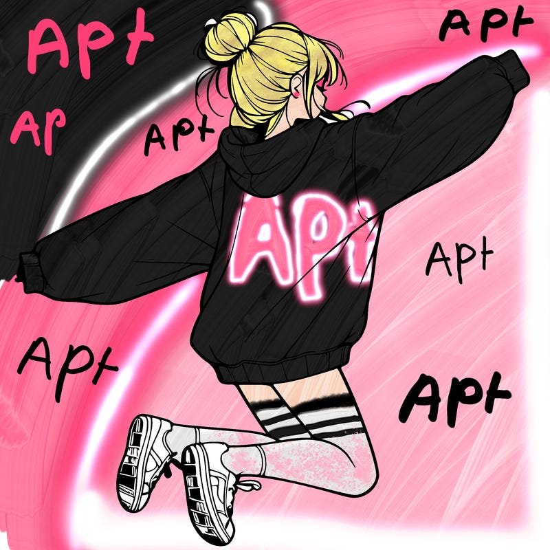 realistic girl jumping with a bun and oversized sweatshirt