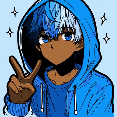 teenage manga boy in a hoodie, doing ✌