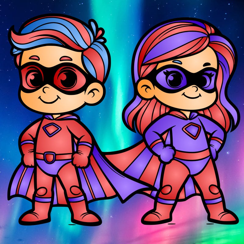 2 superheroes one is a boy of 5 and one is a girl 3 years