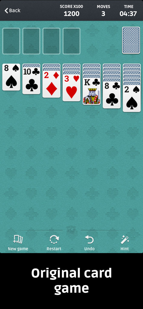 Solitaire ▪ - Gameplay screen of a classic solitaire card game with cards on a green background
