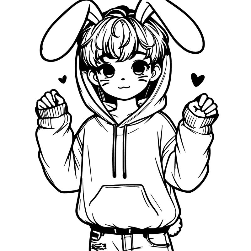 a boy realistic with bunny ears and a littel bunny tail he wears an oversize hoodie and ript jeans