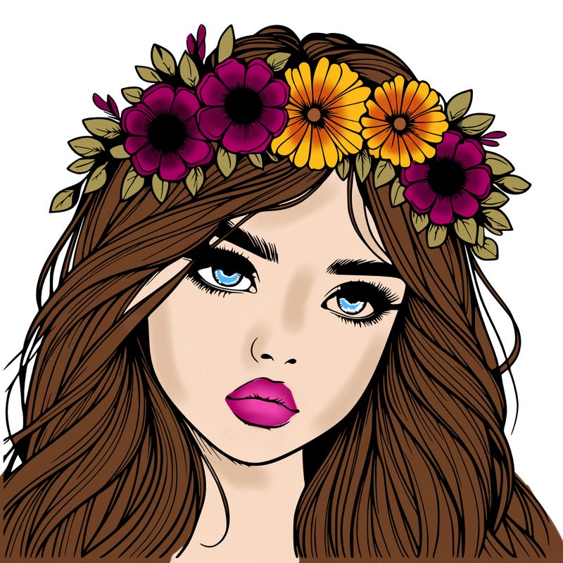 realistic girl with flowers crown