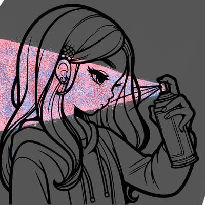 a realistic girl spray painting