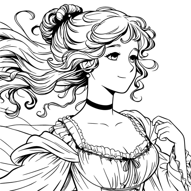 realistic regency girl with dress in the wind