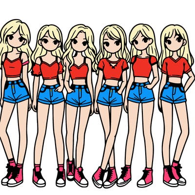 a group of girls wearing crop tops and shorts
