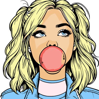 realististic girl blowing bubble -gum