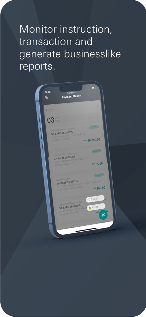 SAB iCorp - Interfaz de la aplicación SAB iCorp para supervisar transacciones y generar informes comerciales