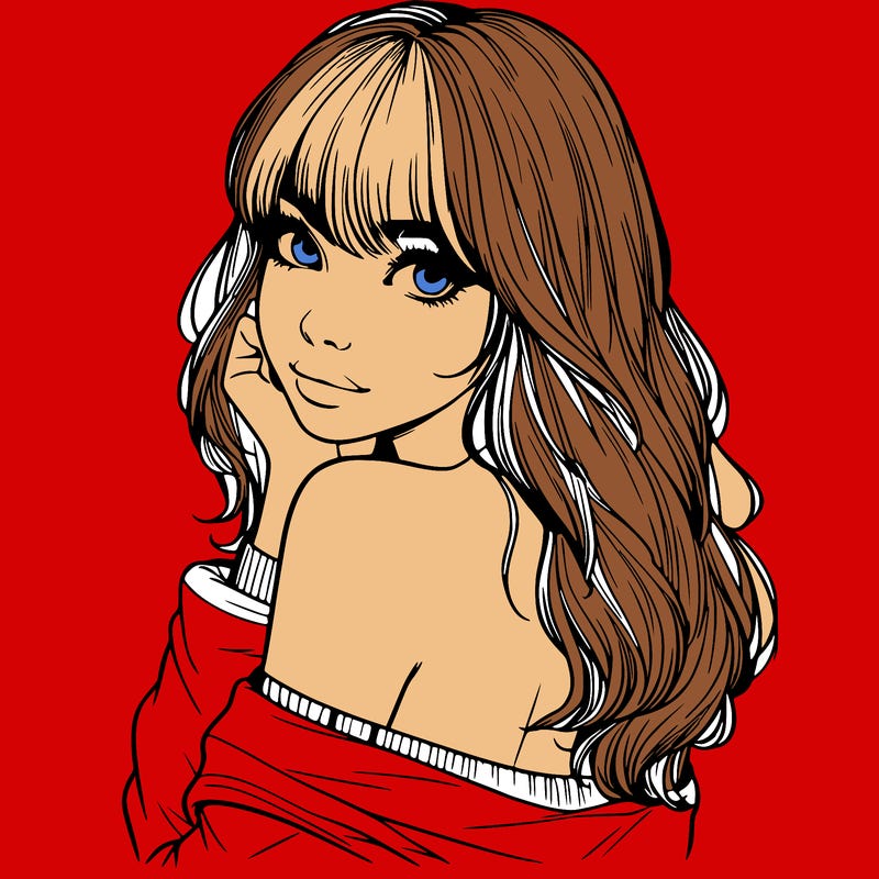 realistic girl with bangs looking over her shoulder