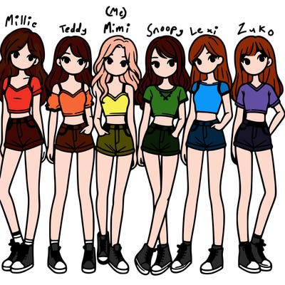 a group of girls wearing crop tops and shorts