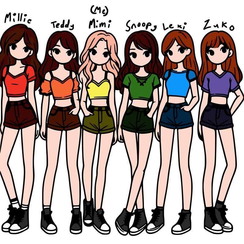 a group of girls wearing crop tops and shorts