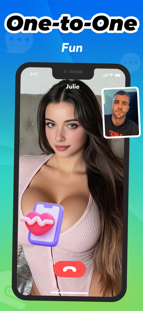 Slinky - Video Call, 1v1 Chat - Interface of a one-to-one video call in the Slinky app showing two users connected