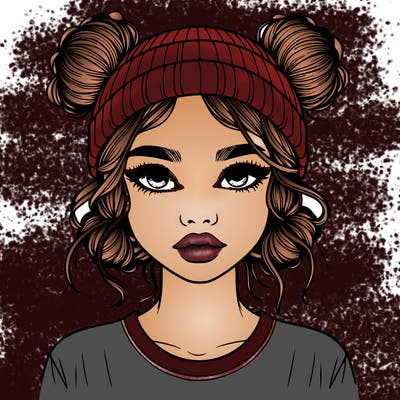 realistic girl with buns in her hair with a beanie on