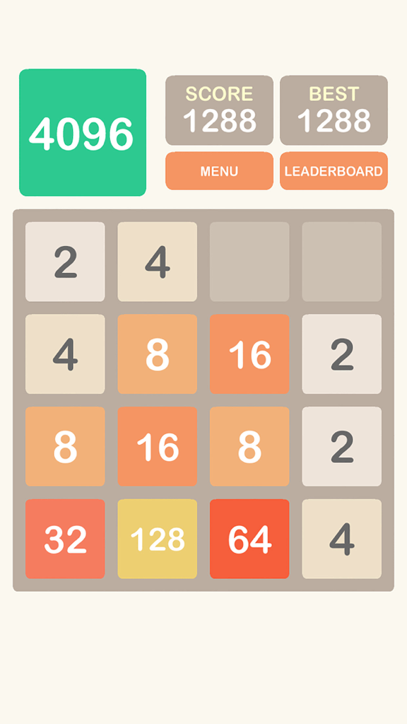 4096 - Best Puzzle Game - Screenshot of the 4096 puzzle game board with numbered tiles and score tracker