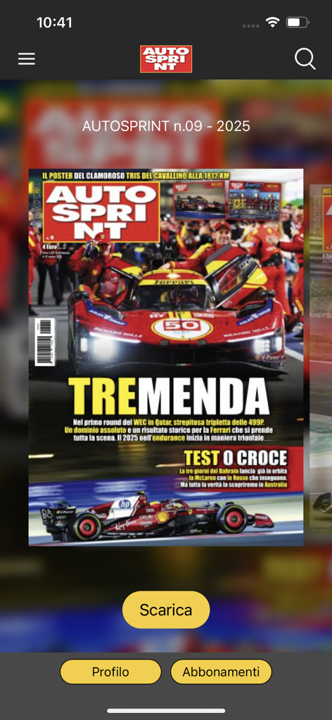 Digitale Magazincover von AUTOSPRINT+ mit einem Ferrari-Rennwagen und einer Teamfeier