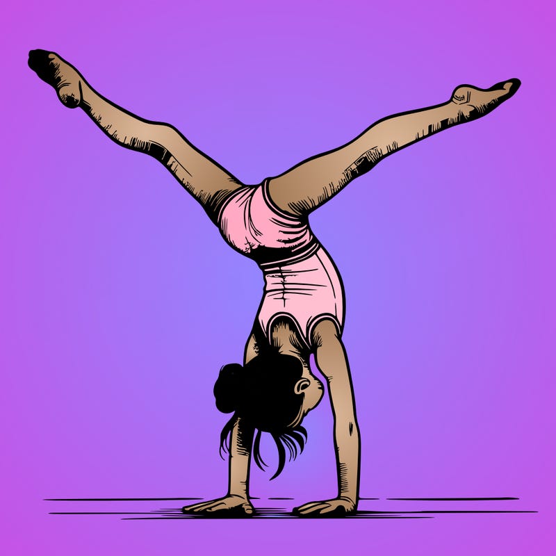 realistic gymnastic hand stand girl in four splits