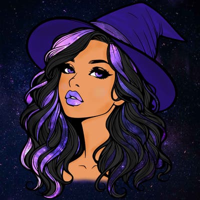 realistic witch girl with wavy hair and lips