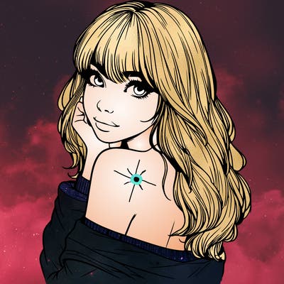 realistic girl with bangs looking over her shoulder