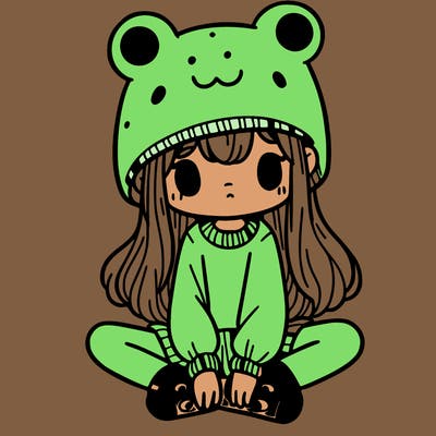 a girl wearing a frog hat and some frog socks