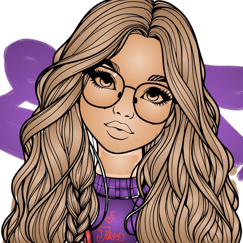 girl with long hair and freckles and glasses realistic