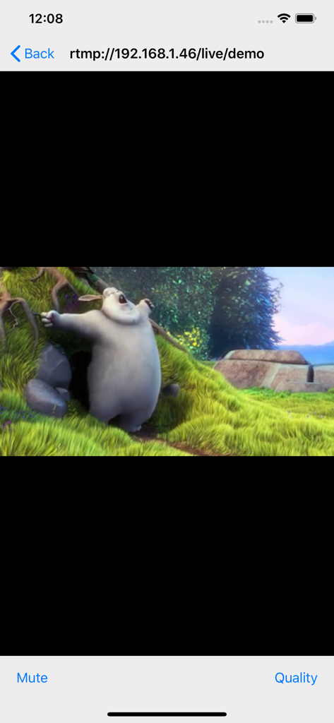 Larix Player - Interfaz móvil de Larix Player mostrando una transmisión de video RTMP en vivo.