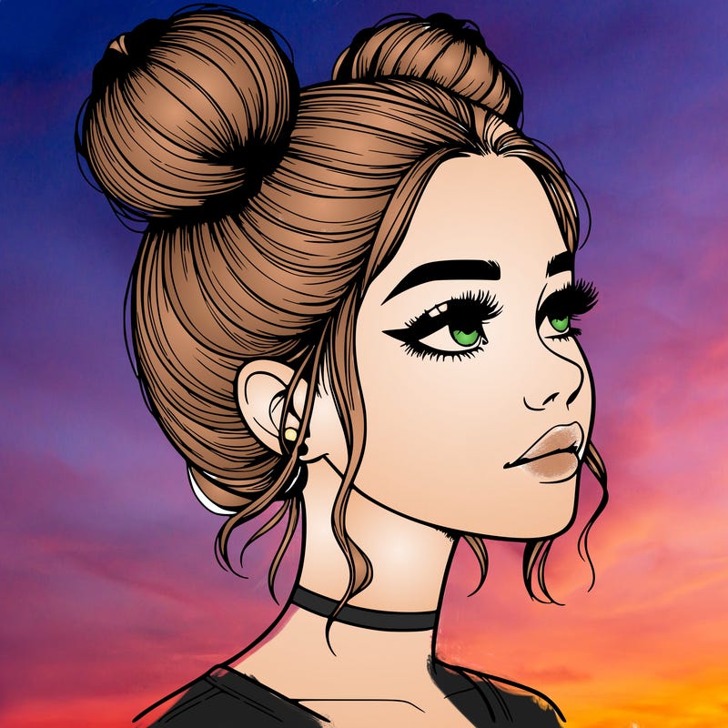 realistic girl with buns on the top of her head