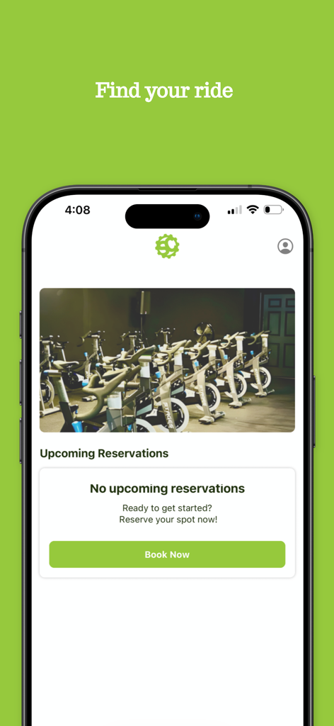 Swift Cycle Studio - Swift Cycle Studio App-Oberfläche, die eine Reihe von stationären Fahrrädern und eine Schaltfläche zum Buchen eines Kurses zeigt.