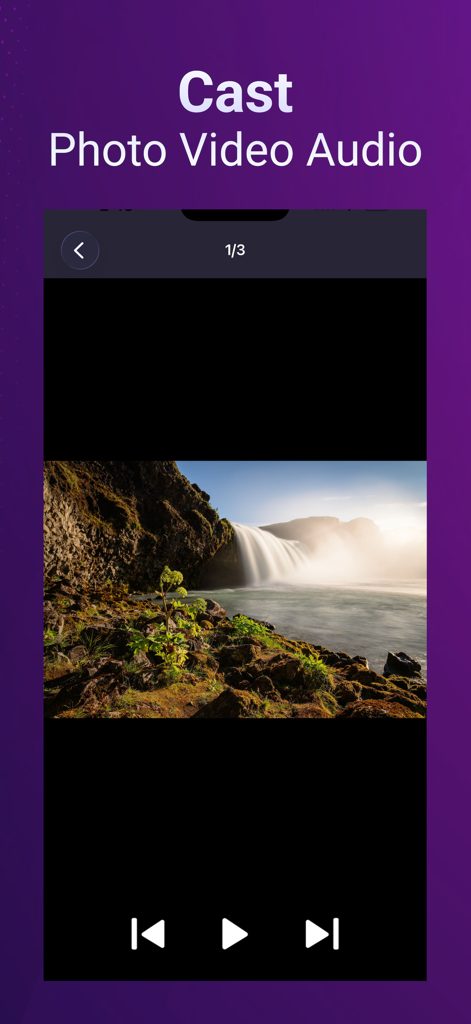 Universal TV Remote Controller - Pantalla de la aplicación de smartphone mostrando la función para enviar fotos y videos de un teléfono a un televisor inteligente