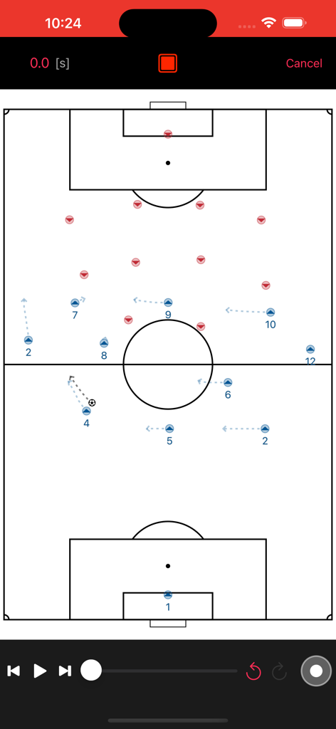 Tacbo -Tactical Board - Digital soccer tactical board showing player formations and movement paths