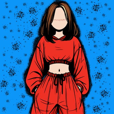 realistic girl faceless with baggy pants and a crop top