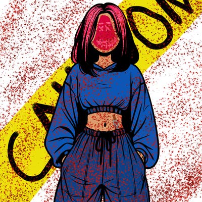 realistic girl faceless with baggy pants and a crop top