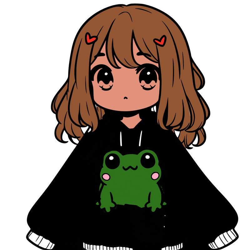 girl wearing frogging sweatshirt