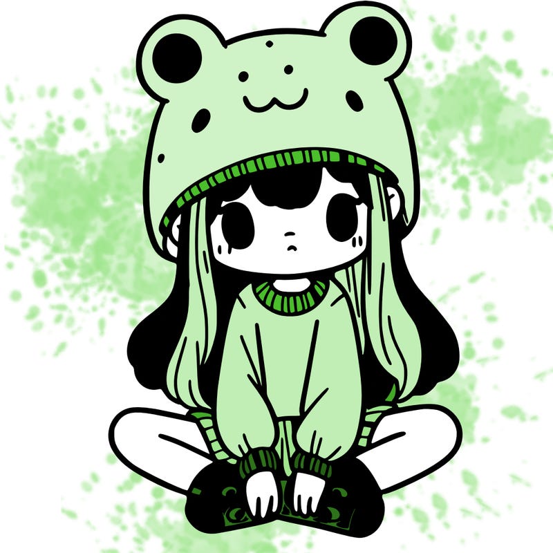 a girl wearing a frog hat and some frog socks