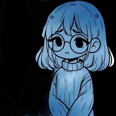 sad girl with glasses in a sweater