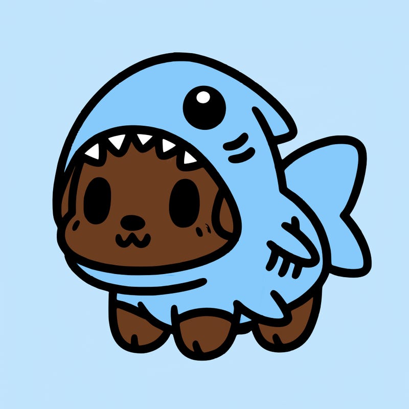 cute dog wearing a shark costume