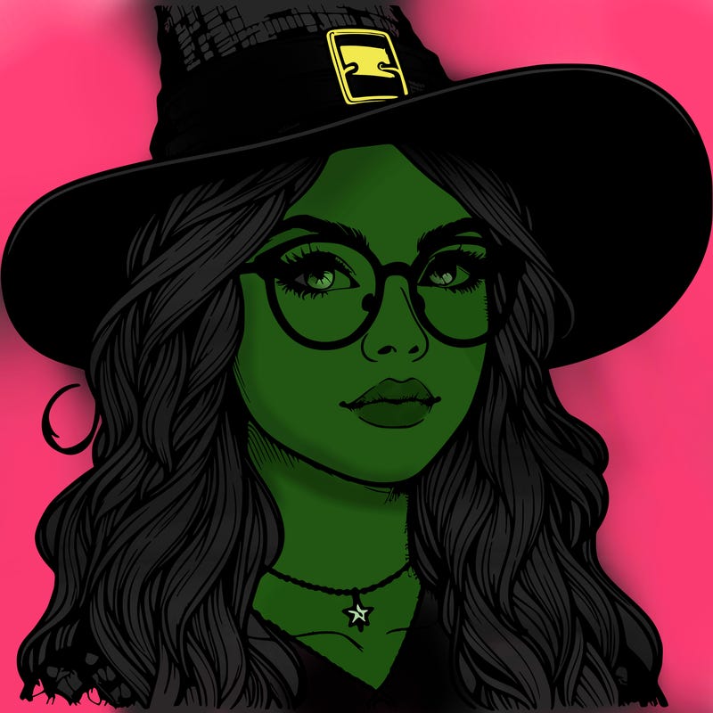 a witch with glasses realistic