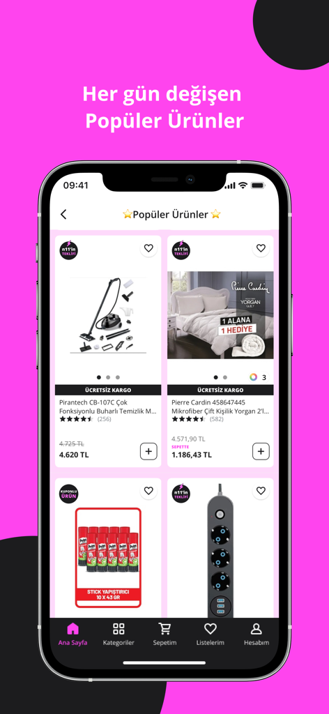 n11 mobile app interface displaying a list of popular products and daily shopping deals.