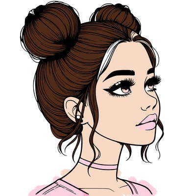 realistic girl with buns on the top of her head