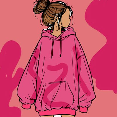 realistic girl with a oversized sweatshirt on and a bun