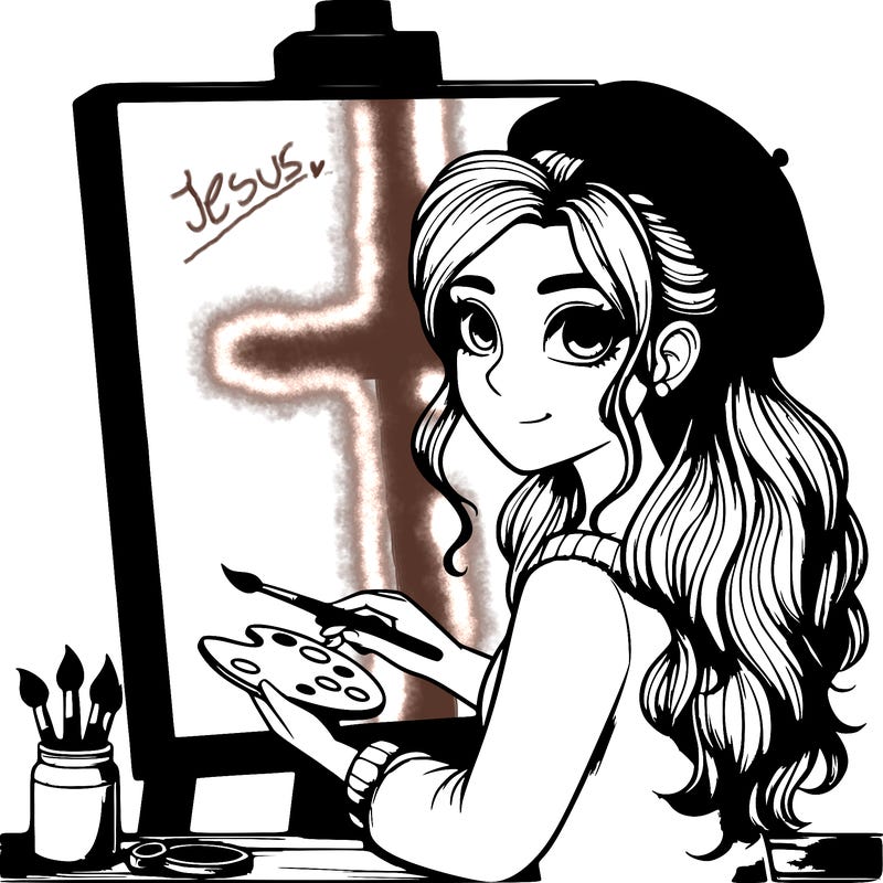 realistic girl artist painting a blank canvas