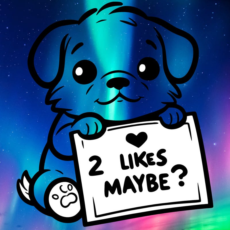 a puppy holding a sign that says 2 likes maybe?