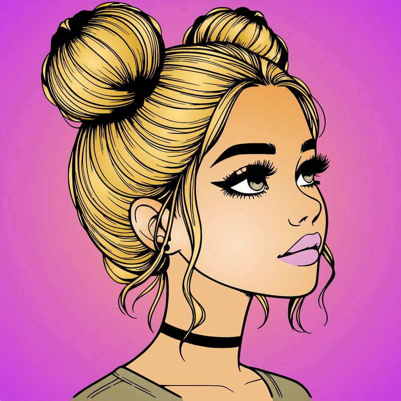 realistic girl with buns on the top of her head