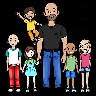 bald dad and 5 children
