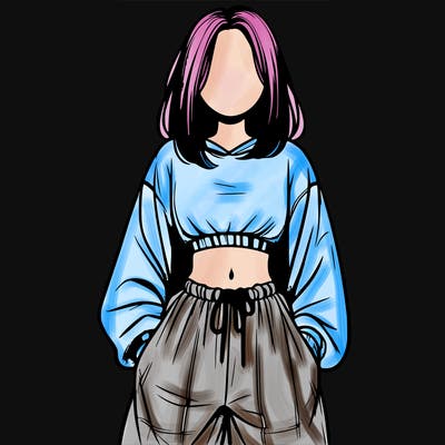 realistic girl faceless with baggy pants and a crop top