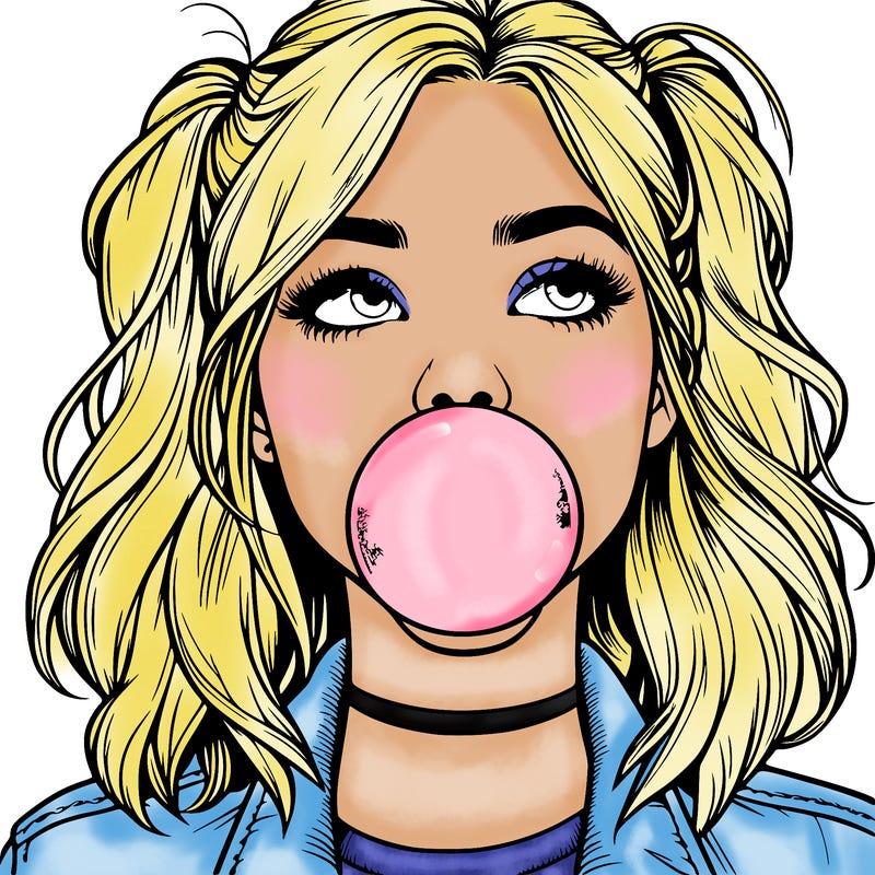 realististic girl blowing bubble -gum