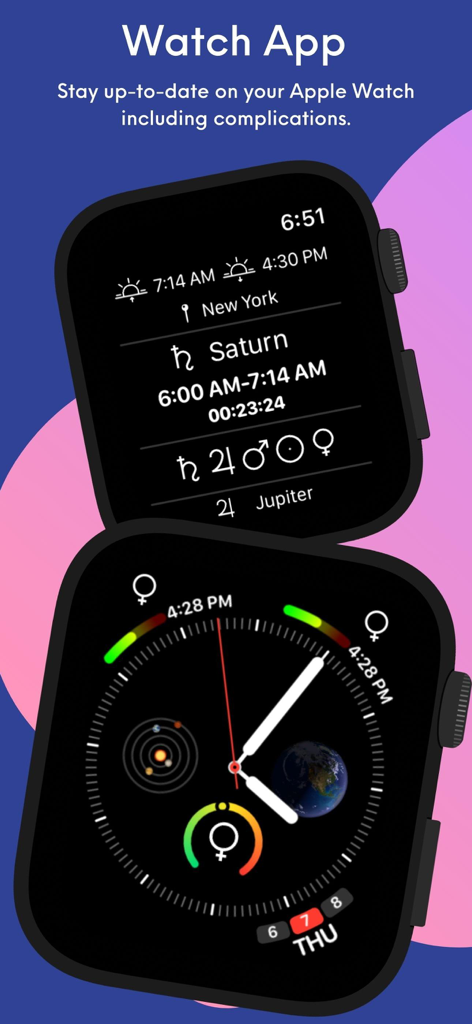 Planetary Hours by Planetaro - Apple Watch-Zifferblätter mit Planetenstunden- und Astrologie-Komplikationen.