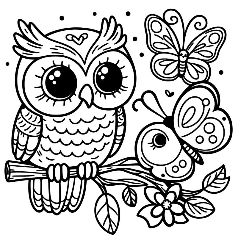 owl and a butterfly