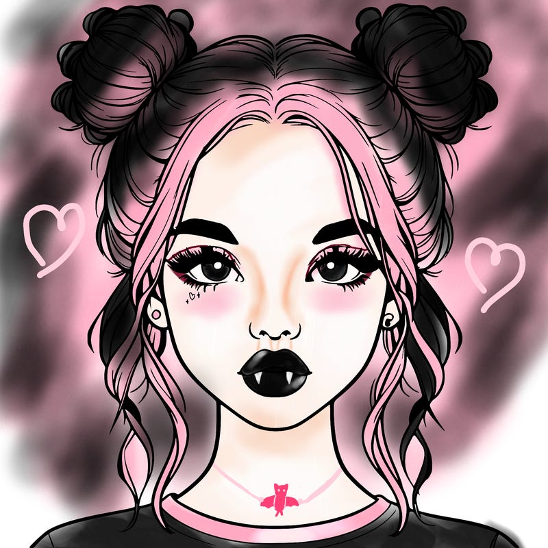 realistic girl with two buns in hair and lips