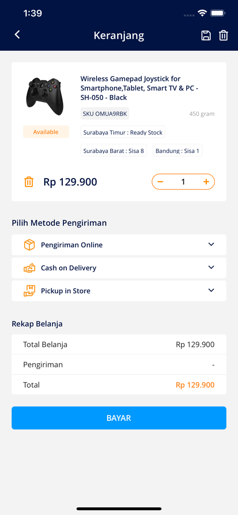 Jakarta Notebook - Jakarta Notebook shopping cart screen displaying a wireless gamepad joystick and checkout details